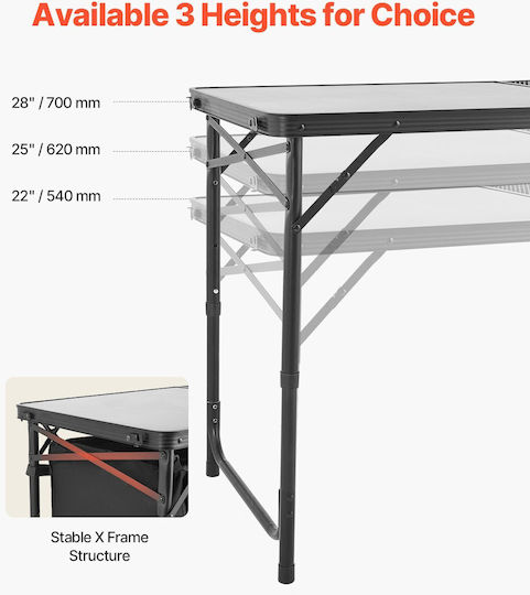 Vevor Tabelle Aluminium für Camping Klappbar Schwarz