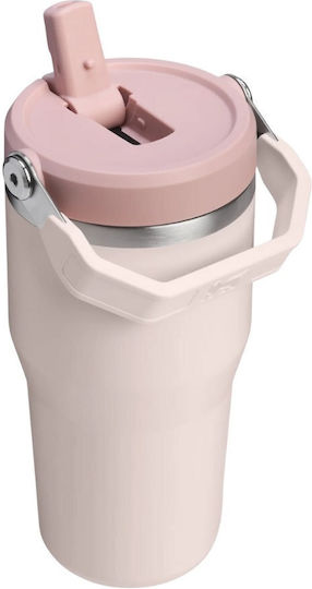 Stanley Iceflow Flip Straw Glass Thermos Stainless Steel BPA Free 600ml Pink with Straw and Handle