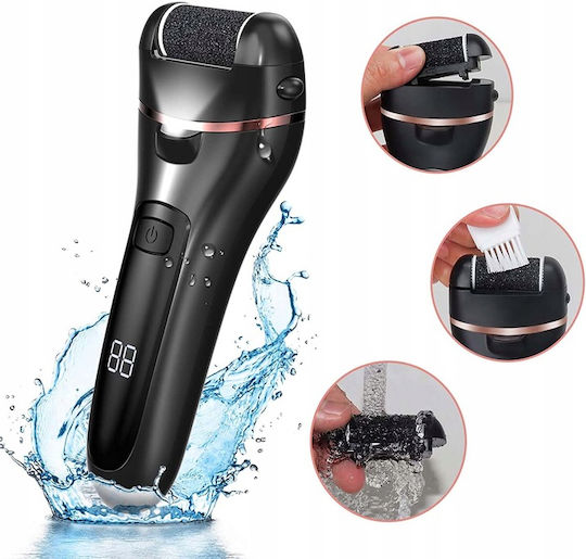 Set Newevo Pila Electrică pentru Călcâie cu Afișaj Digital, Baterie 1200 mAh, 2 Viteze, 2400 Rpm, 6 Capete Incluse, Lanternă LED, Accesorii Incluse, Îndepărtează Pielea Moartă