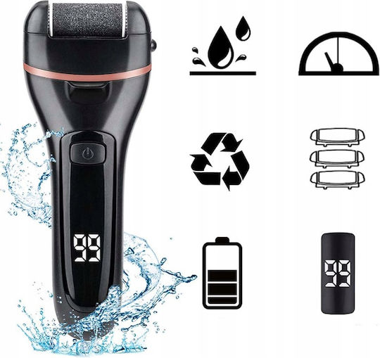Set Newevo Pila Electrică pentru Călcâie cu Afișaj Digital, Baterie 1200 mAh, 2 Viteze, 2400 Rpm, 6 Capete Incluse, Lanternă LED, Accesorii Incluse, Îndepărtează Pielea Moartă