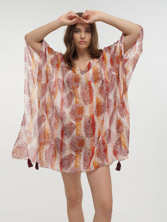 Ble Resort Collection Памучен Кафтан Сьомга Кафяви Листа Код 5-41-304-0115