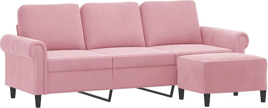 Триместен Кадифен Диван Розов 212x77x80см
