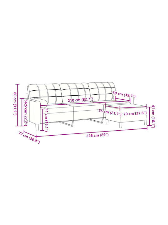 Τριθέσιος Καναπές Βελούδινος Μπλε 226x77x80εκ.