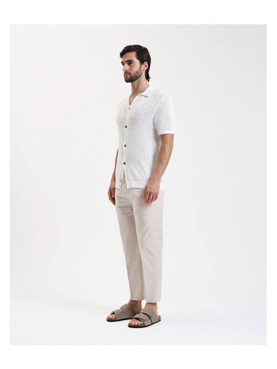 Short-sleeved Cotton Shirt in Wide Line White