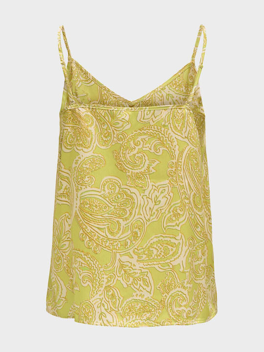 Women's Blouse Satin Sleeveless with V Neckline APPLE GREEN