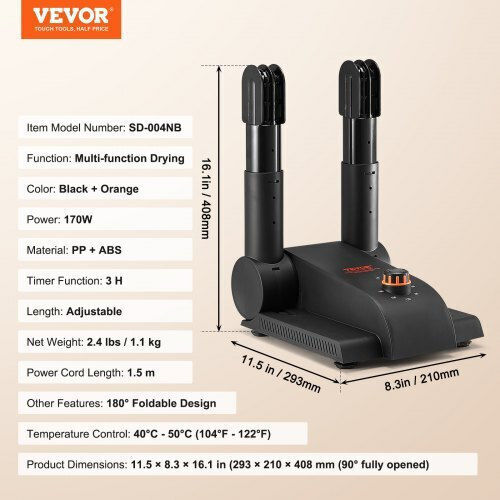 Vevor Foldable Shoe Dryer Double Tube Heated Air Duct Black Orange Xxhgj2gwfshg5g577v2