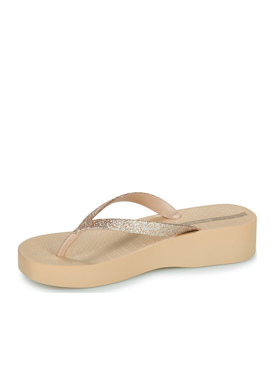 Mesh Flip Flops with Platform in Gold Colour