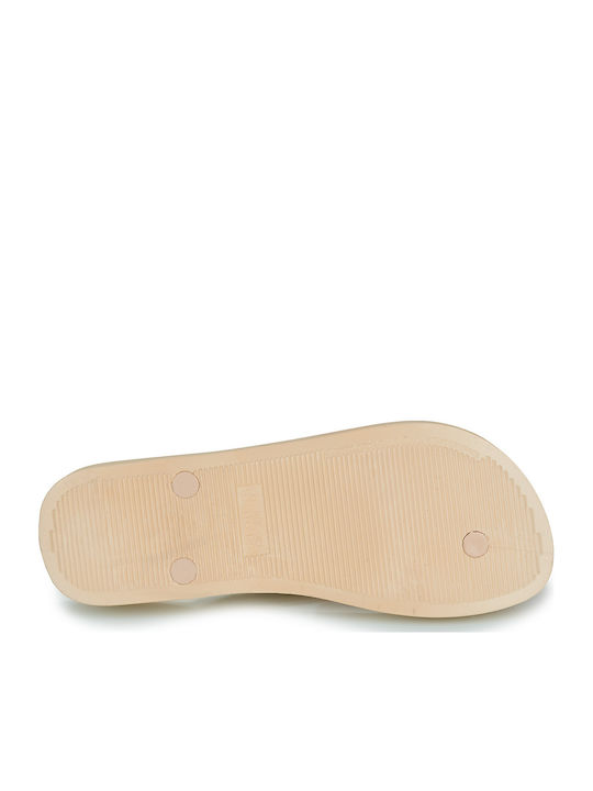 Mesh Flip Flops with Platform in Gold Colour