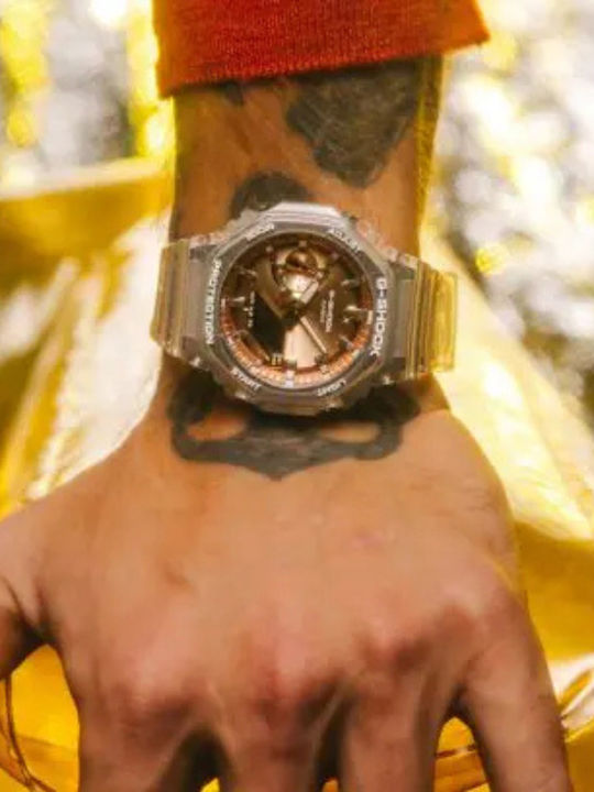 Casio G-shock Дигитален Мъжки Часовник Хронограф На Батерия С Розово Злато Каучукова Каишка