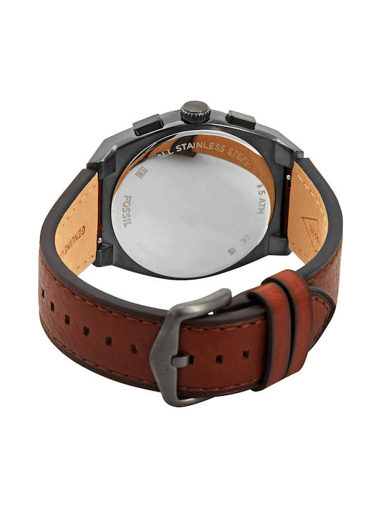 Fossil Ανδρικό Ρολόι 42mm Χρονογράφος Μπαταρίας με Καφέ Μεταλλικό Μπρασελέ