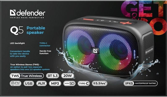 Defender Ηχείο Bluetooth 20W με Ραδιόφωνο και Διάρκεια Μπαταρίας έως 8 ώρες Μαύρο