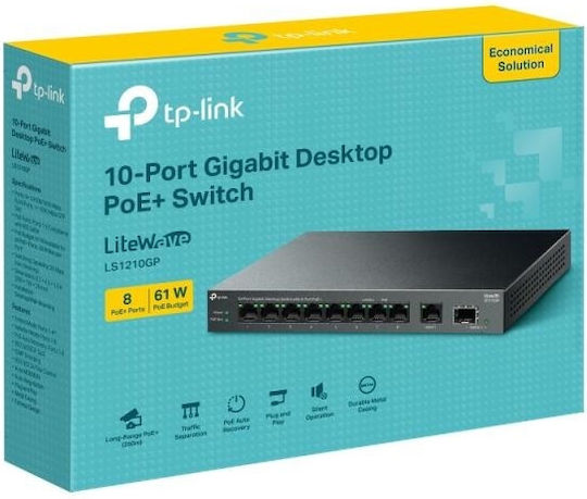 TP-LINK LS1210GP v1 Unmanaged L2 PoE+ Switch με 9 Θύρες Gigabit (1Gbps) Ethernet και 1 SFP Θύρα