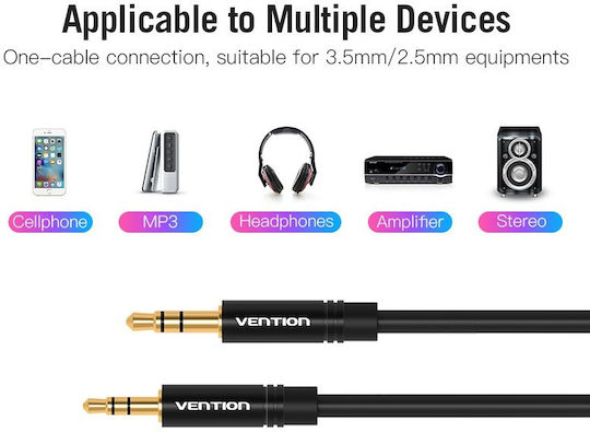 Vention 3.5mm Male - 2.5mm Male Audio Cable Black 0.5m with Gold Plated Terminals BALBD