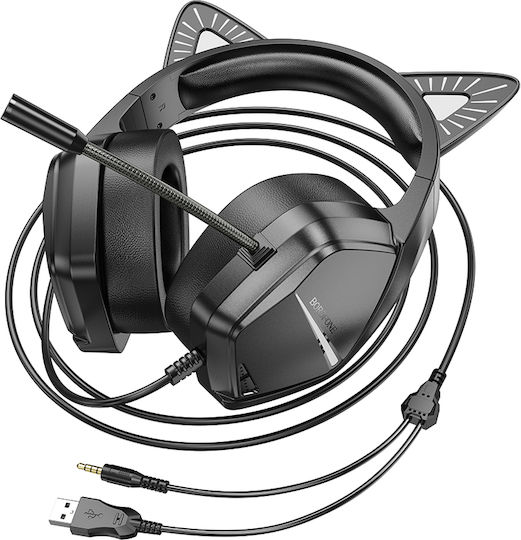 Borofone BO106 Over Ear Gaming Headset με σύνδεση 3.5mm Black / Pink