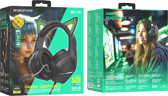 Borofone BO106 Over Ear Gaming Headset με σύνδεση 3.5mm Black / Green