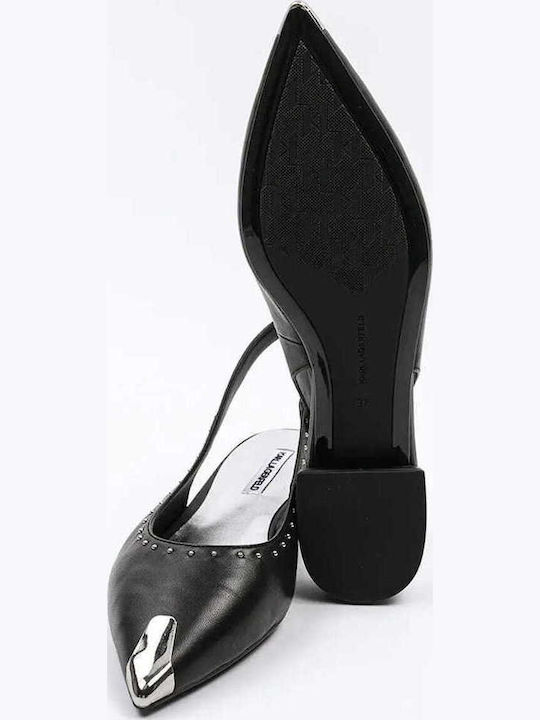 Leather Pointy Slingback Ballerinas Black