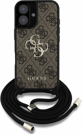 Guess Logo Umschlag Rückseite Synthetisches Leder mit Band Braun (iPhone 16)