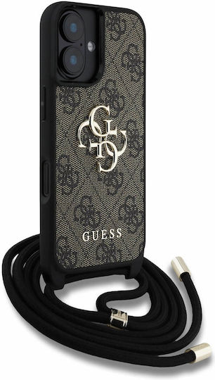 Guess Logo Umschlag Rückseite Synthetisches Leder mit Band Braun (iPhone 16)