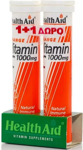 Health Aid Vitamin C Βιταμίνη για Ενίσχυση του Ανοσοποιητικού, τo Δέρμα & Αντιοξειδωτική δράση 1000mg Πορτοκάλι 2 x 20 αναβράζοντα δισκία