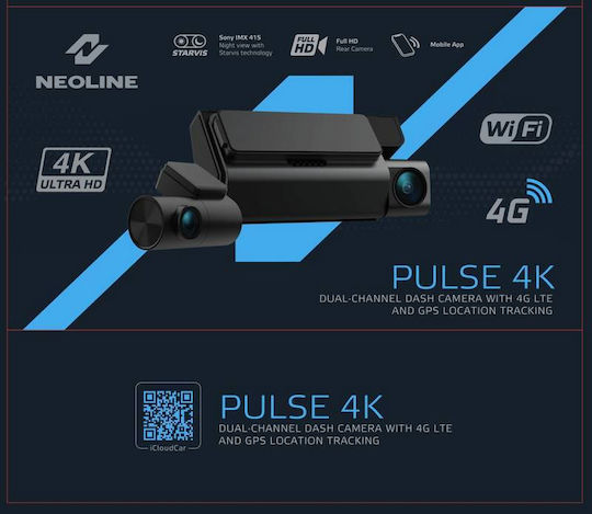 Neoline Pulse Set Camera DVR Auto 4K pentru Parbriz cu Autocolant & Camera de Marsarier