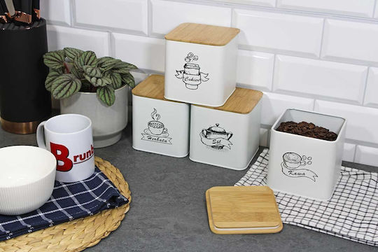Brunbeste Комплект 4 Бройки Вази за Кафе / Чай / Захар с Капак от Неръждаема Стомана Бели 11x11см 4 Бройки