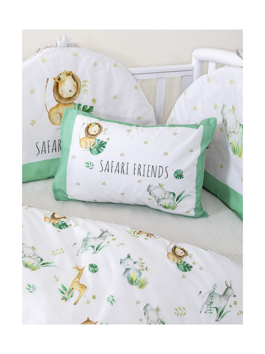 Nima Set Copertă de Pătuț cu Față de Pernă Safari Friends White, Green 110x145cm.