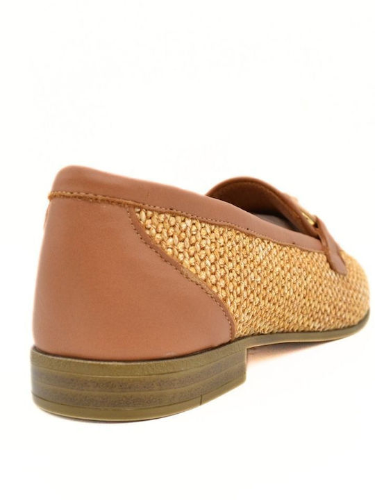 Δερμάτινα Γυναικεία Loafers σε Μπεζ Χρώμα