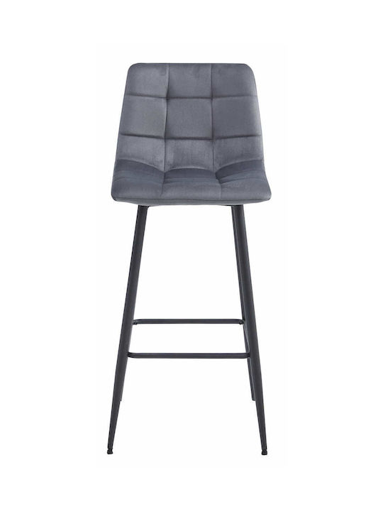 Табуретка Бар с гръбнак Облечено с кадифе Arceto Dark Gray 3бр 46x73x62бр