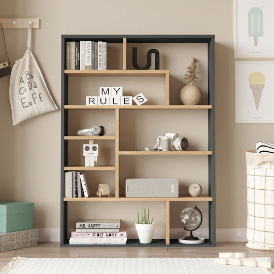 Βιβλιοθήκη Decora Φυσική-ανθρακί 90x22x123.6εκ.