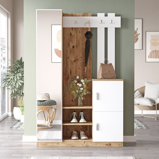 Saron Mobilier de Intrare cu Oglindă / Cuier & Dulap pentru Pantofi Natural white 113x35x180cm