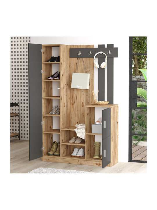 Saron Entry Furniture with Mirror / Hanger & Shoe Rack Natural anthracite 113x35x180cm