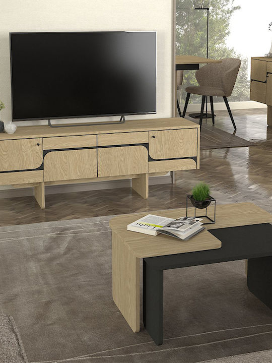 Σύνθετο Σαλονιού Lava Rota Oak - Ανθρακί Μ150xΒ35xΥ51.3εκ.