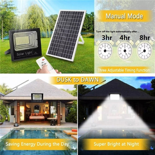 Foyu Στεγανός Ηλιακός Προβολέας LED 200W Ψυχρό Λευκό 6500K με Τηλεχειριστήριο IP67