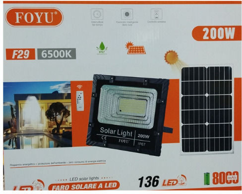 Foyu Στεγανός Ηλιακός Προβολέας LED 200W Ψυχρό Λευκό 6500K με Τηλεχειριστήριο IP67