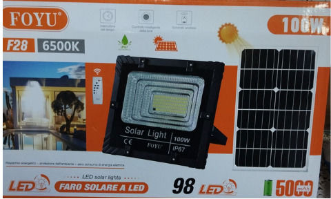 Foyu Ηλιακός Προβολέας LED 100W Ψυχρό Λευκό 6500K με Τηλεχειριστήριο