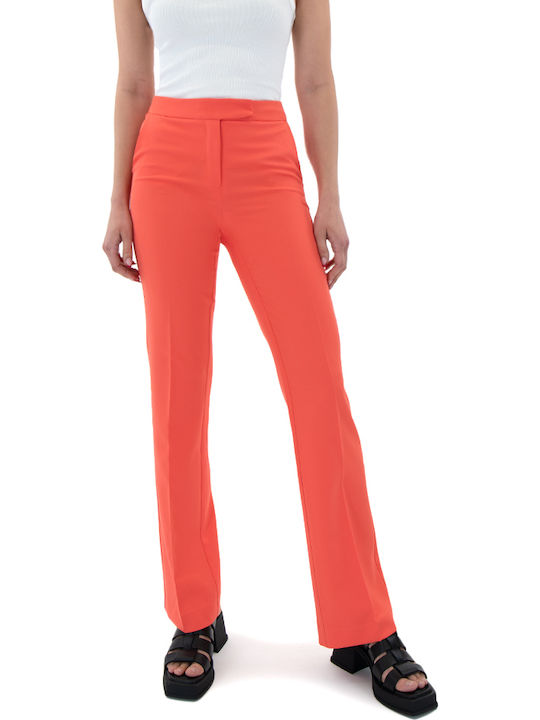 Women's High-waisted Fabric Trousers Straight Line Orange