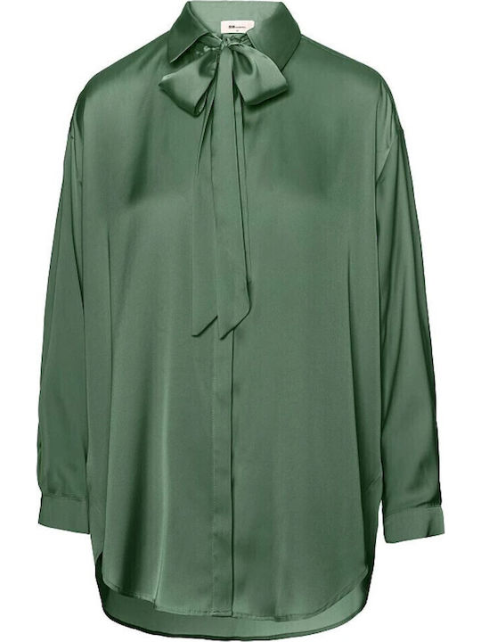 Women's Satin Long Sleeve Shirt Olive