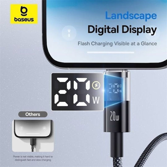Baseus Display 2 Series Braided / LED USB-C to Lightning Cable 20W Black 2m (P10382703121-01)