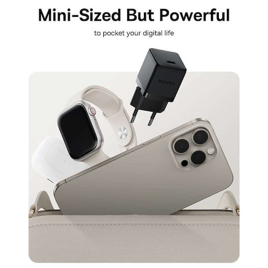 Baseus Charger GaN with USB-C Port and Cable USB-C - USB-C 30W Power Delivery Blacks (Palm)