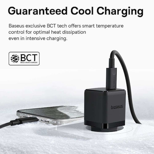Baseus Charger GaN with USB-C Port and Cable USB-C - USB-C 30W Power Delivery Blacks (Palm)