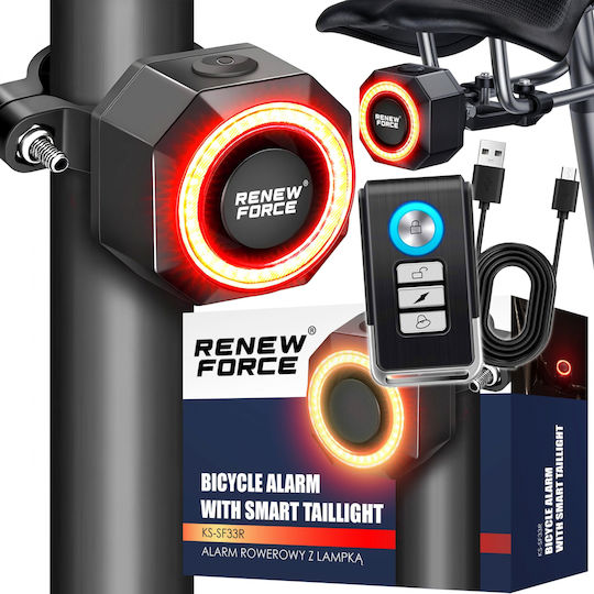 Smart Anti-theft Alarm Renew Force Bicycle Motorcycle Scooter 4 In 1 Rear Stop Wireless Remote Brake Sensor 3 Alarm Sounds Usb Rechargeable 4.5 X 4.5 X 3 Cm Black