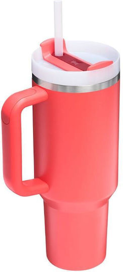 Stanley Quencher H2.0 FlowState Handled Thermos Stainless Steel BPA Free 1.18L Hot Coral with Straw and Handle