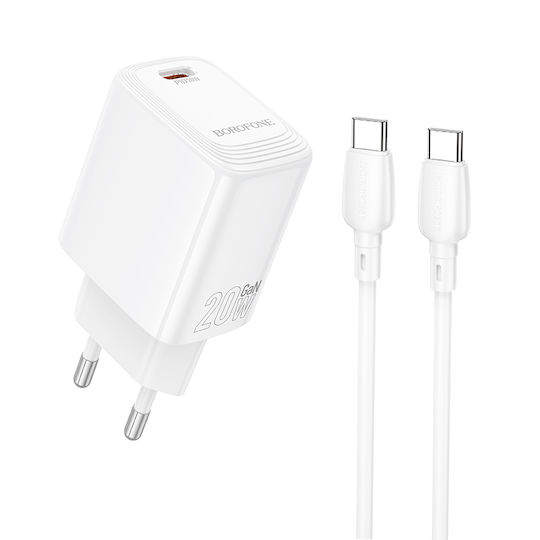 Borofone Charger with USB-C Port and Cable USB-C - USB-C 20W Power Delivery / Quick Charge 3.0 Whites (BN26 Fuente)