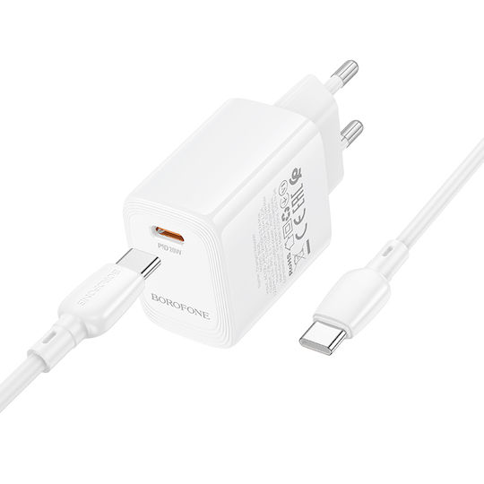 Borofone Charger with USB-C Port and Cable USB-C - USB-C 20W Power Delivery / Quick Charge 3.0 Whites (BN26 Fuente)