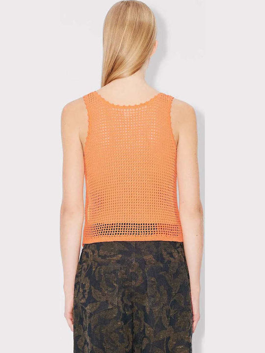Women's Sleeveless Sweater Cotton Floral Orange