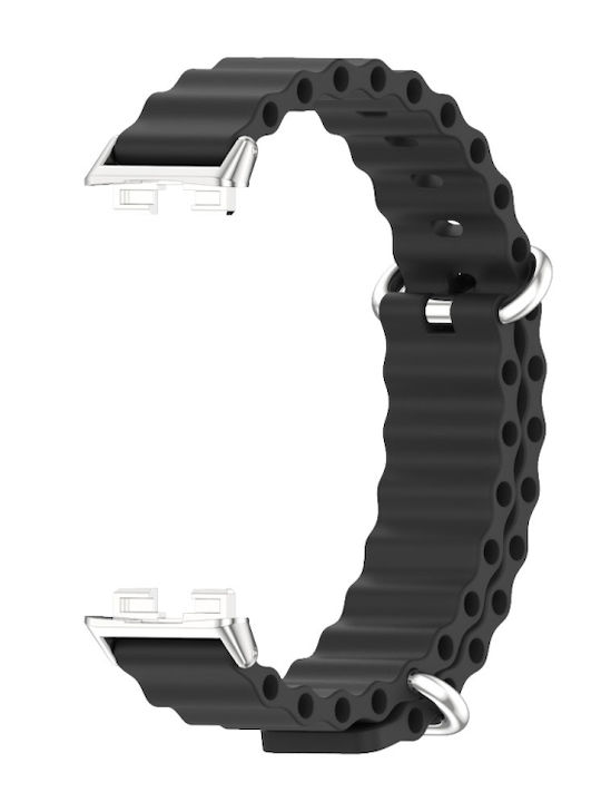 Huawei Band 8 9 Mijobs Marine Silicone Breathable Watch Band Black+Silver