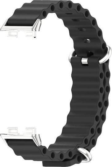Huawei Band 8 9 Mijobs Marine Silikon Atmungsaktives Uhrenarmband Schwarz+Silber
