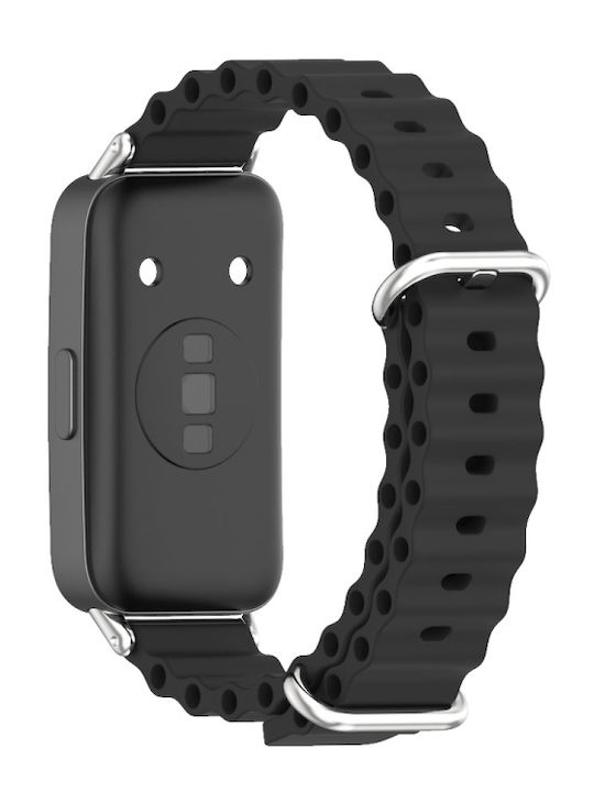Huawei Band 8 9 Mijobs Marine Silicone Breathable Watch Band Black+Silver