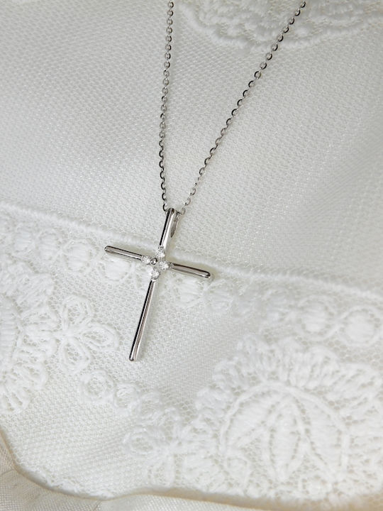Polytimo Damen Weißgold Kreuz 14K mit Kette