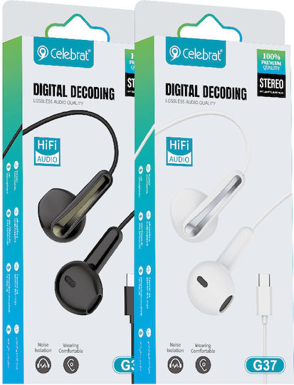 Celebrat G37 In-ear Handsfree Ακουστικά με Βύσμα USB-C Μαύρο